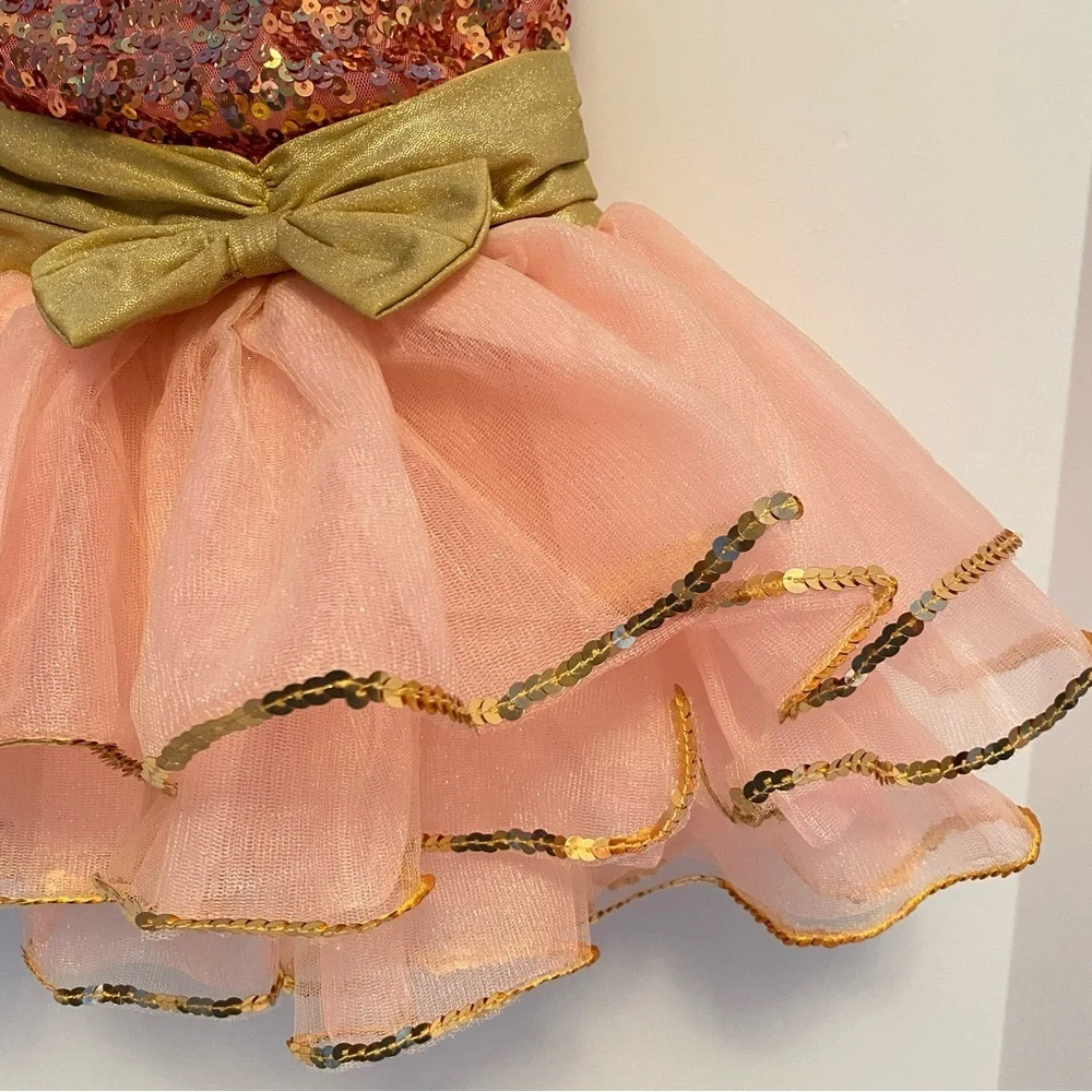 Revolution This Magic Moment Sequin Tulle Coral Gold Dance Costume Size SC